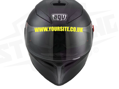 Helmet Visor Custom Text Sponsor Website Decals Stickers - ANY COLOUR X 2