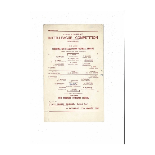 Combination Association v Red Triangle Inter League Semi Final Programme 1961/62