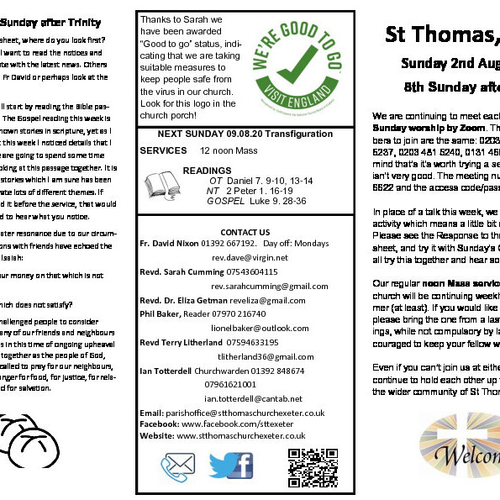 Pew Sheet | The Parish of St Thomas, Exeter