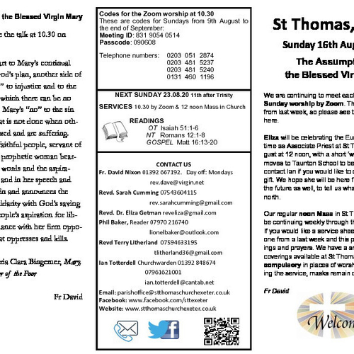 Pew Sheet | The Parish of St Thomas, Exeter