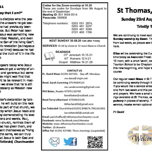 Pew Sheet | The Parish of St Thomas, Exeter