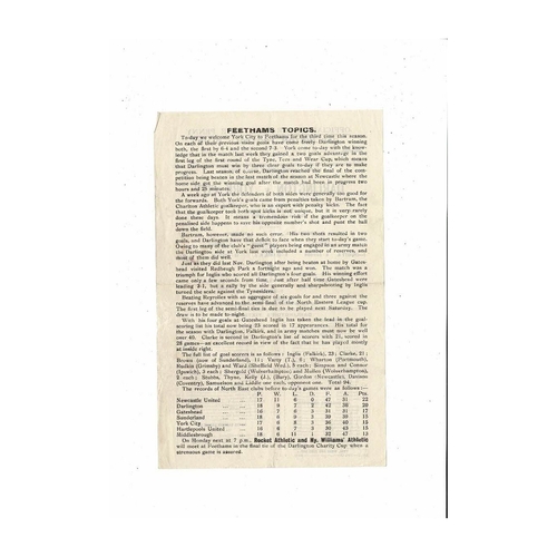 1944/45 Darlington v York City Tyne Tees & Wear Cup Football Programme
