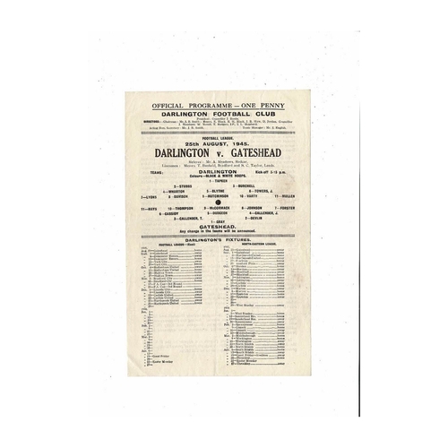 1945/46 Darlington v Gateshead Football Programme
