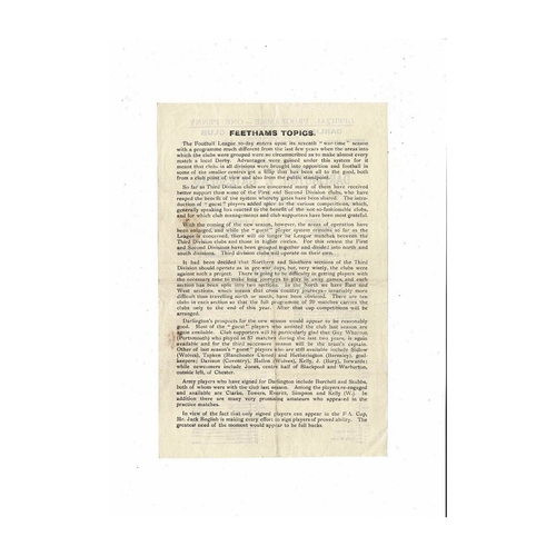 1945/46 Darlington v Gateshead Football Programme