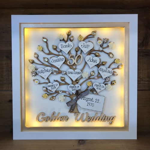 Personalised Anniversary Gift – Custom Family Tree Frame with Names, Pearls & Optional Lights