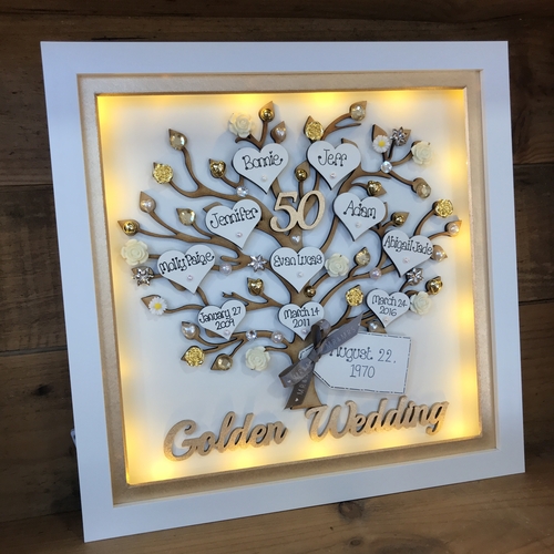 Personalised Anniversary Gift – Custom Family Tree Frame with Names, Pearls & Optional Lights