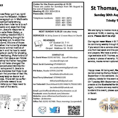Pew Sheet | The Parish of St Thomas, Exeter