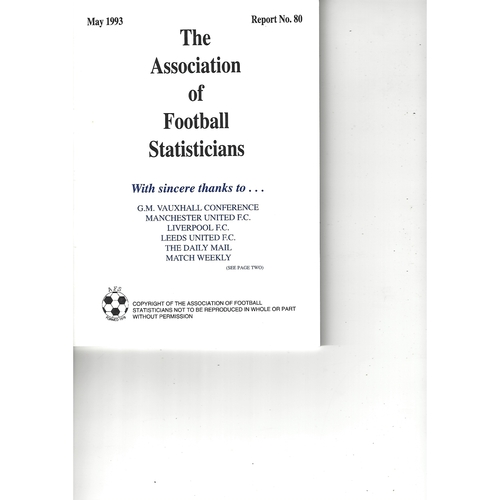 The Association of Football Statisticians Report No. 80