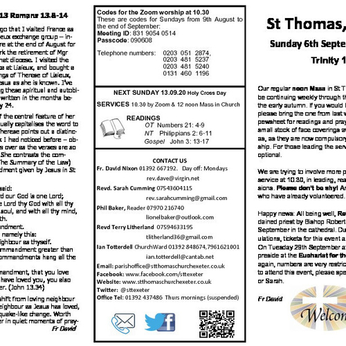 Pew Sheet | The Parish of St Thomas, Exeter