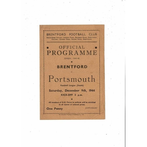 1944/45 Brentford v Portsmouth Football Programme