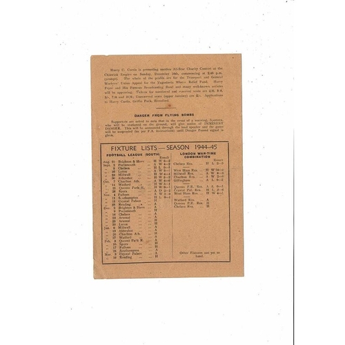 1944/45 Brentford v Portsmouth Football Programme