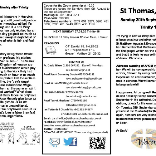 Pew Sheet | The Parish of St Thomas, Exeter