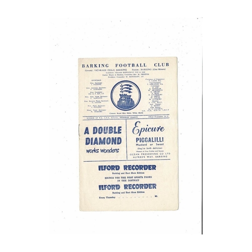 1960/61 Barking v Bedford Town East Anglian Cup Football Programme