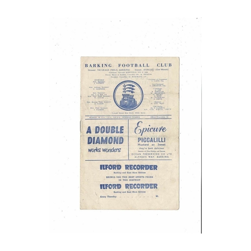 1960/61 Barking v Kingstonian Football Programme