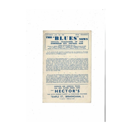 1945/46 Birmingham City v Portsmouth War Cup Football Programme