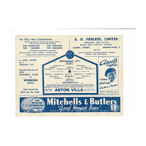 1945/46 Birmingham City v Portsmouth War Cup Football Programme