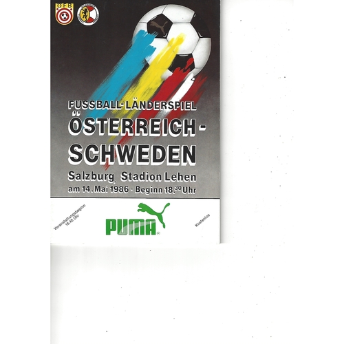 Austria v Sweden Football Programme 1986