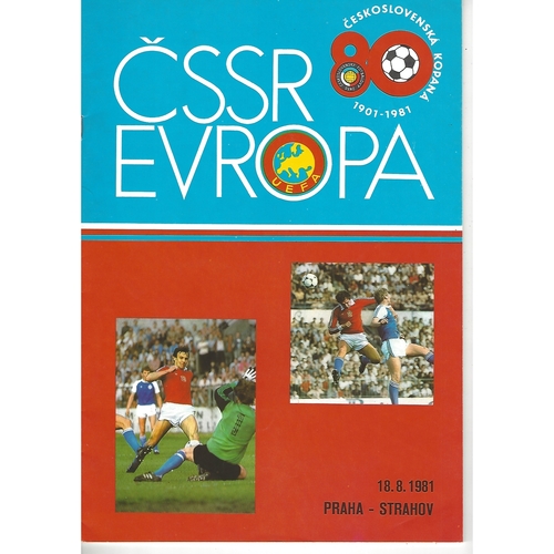 Czechoslovakia v Europe Football Programme 1981 + Team Sheet