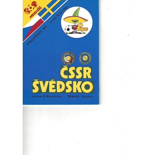 Czechoslovakia v Sweden Football Programme 1985