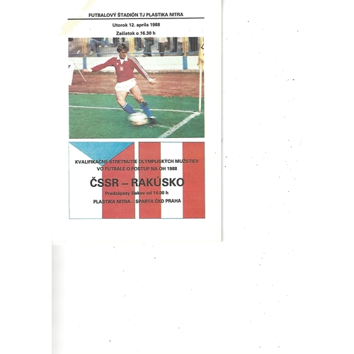Czechoslovakia v Austria Football Programme 1988
