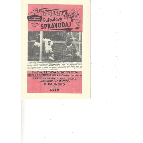 Czechoslovakia v Romania Football Programme 1989