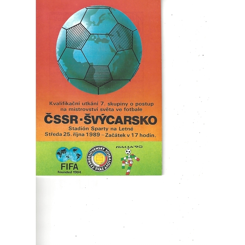 Czechoslovakia v Switzerland Football Programme 1989