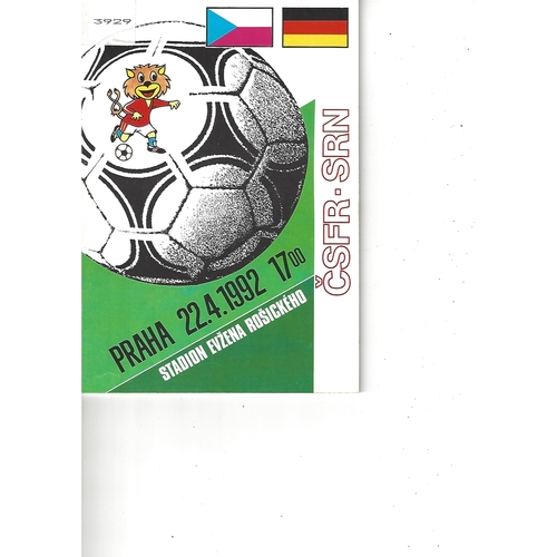 Czechoslovakia v Germany Football Programme 1992