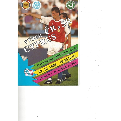Czechoslovakia v Cyprus Football Programme 1993