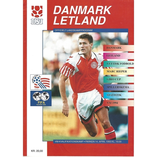 Denmark v Latvia Football Programme 1993