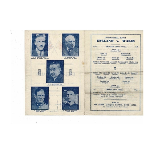 1944 England v Wales Football Programme @ Liverpool
