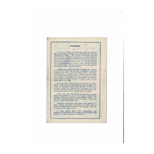 1944 England v Wales Football Programme @ Liverpool