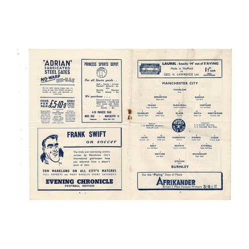 1946/47 Manchester City v Burnley Football Programme