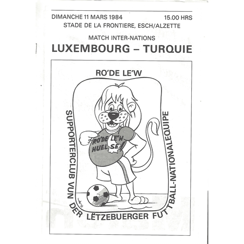 Luxembourg v Turkey Football Programme 1984