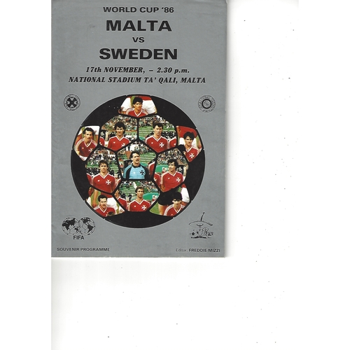 Malta v Sweden Football Programme 1985