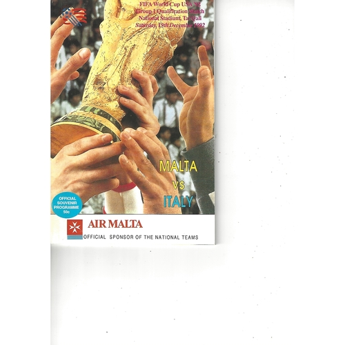 Malta v Italy Football Programme 1992