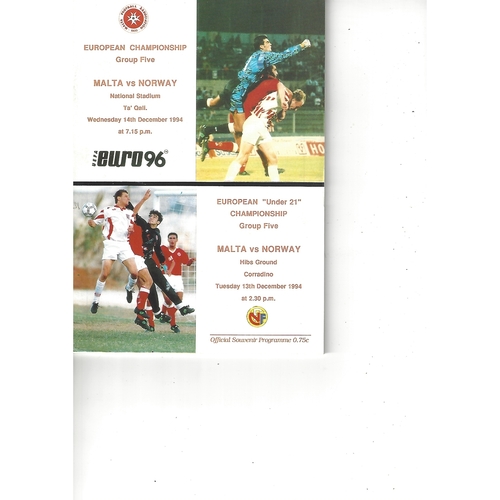 Malta v Norway Football Programme 1994