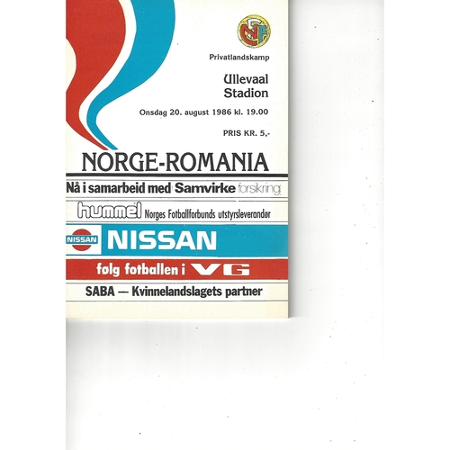 Norway v Romania Football Programme 1986