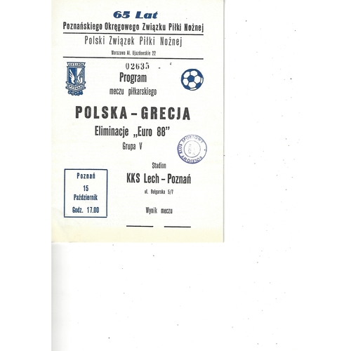 Poland v Greece Football Programme 1986