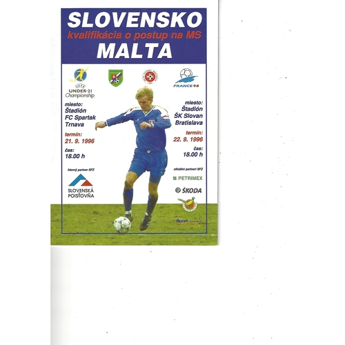 Slovakia v Malta Football Programme 1996