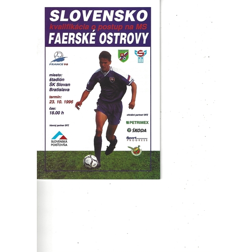 Slovakia v Faroe Islands Football Programme 1996