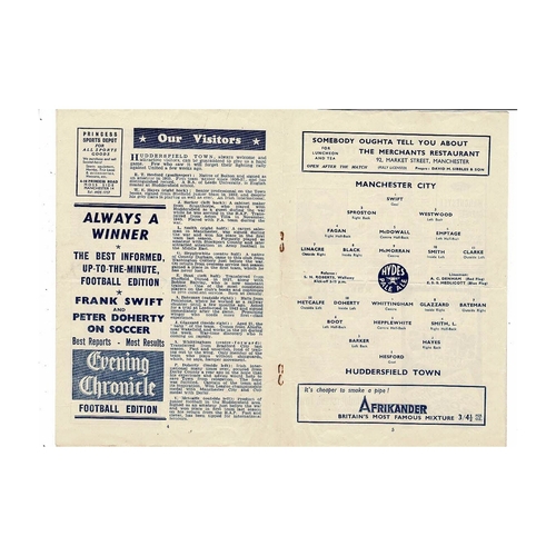 1947/48 Manchester City v Huddersfield Town Football Programme