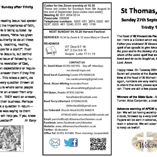 Pew Sheet | The Parish of St Thomas, Exeter