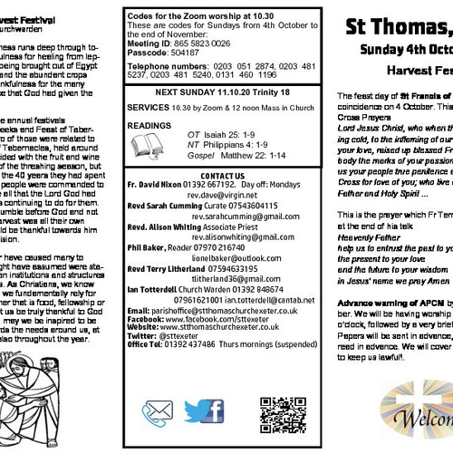 Pew Sheet | The Parish of St Thomas, Exeter