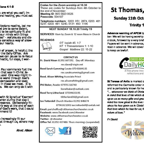 Pew Sheet | The Parish of St Thomas, Exeter