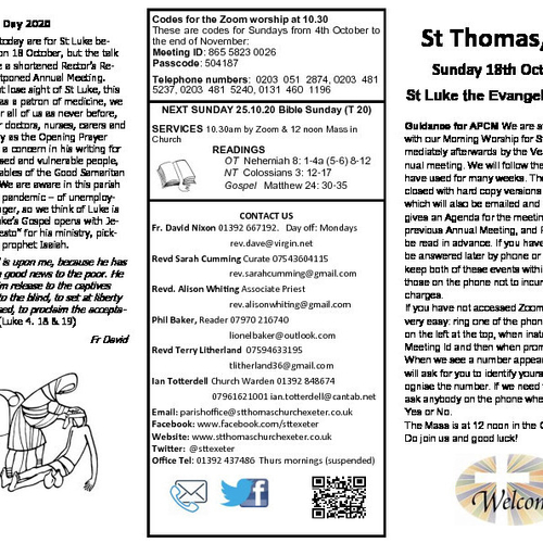 Pew Sheet | The Parish of St Thomas, Exeter