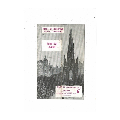 1966/67 Hearts v Rangers Football Programme