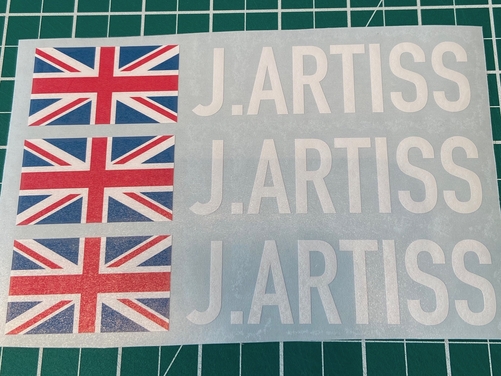 3 X Driver Name Stickers - Race Car Motorsport Track day UNION JACK Flag Graphic