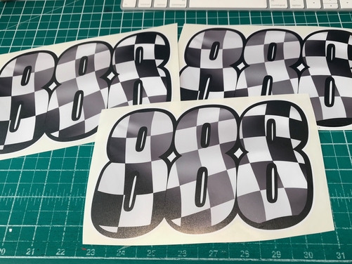 3 X Racing Numbers with Wavy Chequered Flag - Stickers Decals Race Motorbike MX