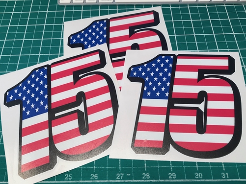 3 X Racing Race Numbers with USA American Flag