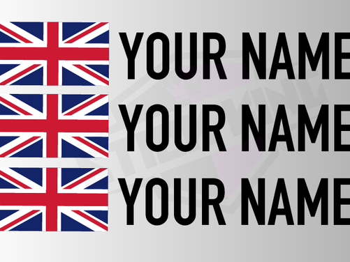 3 X Driver Name Stickers - Race Car Motorsport Track day UNION JACK Flag